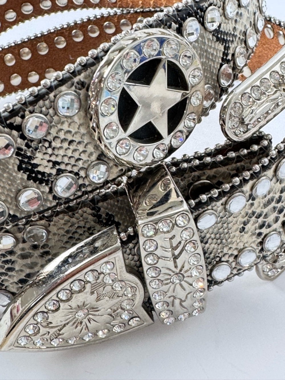 Blazin Roxx Western Star Belt Silver Rhinestone Crystal Snake Scallop Large NWOT - Picture 6 of 11